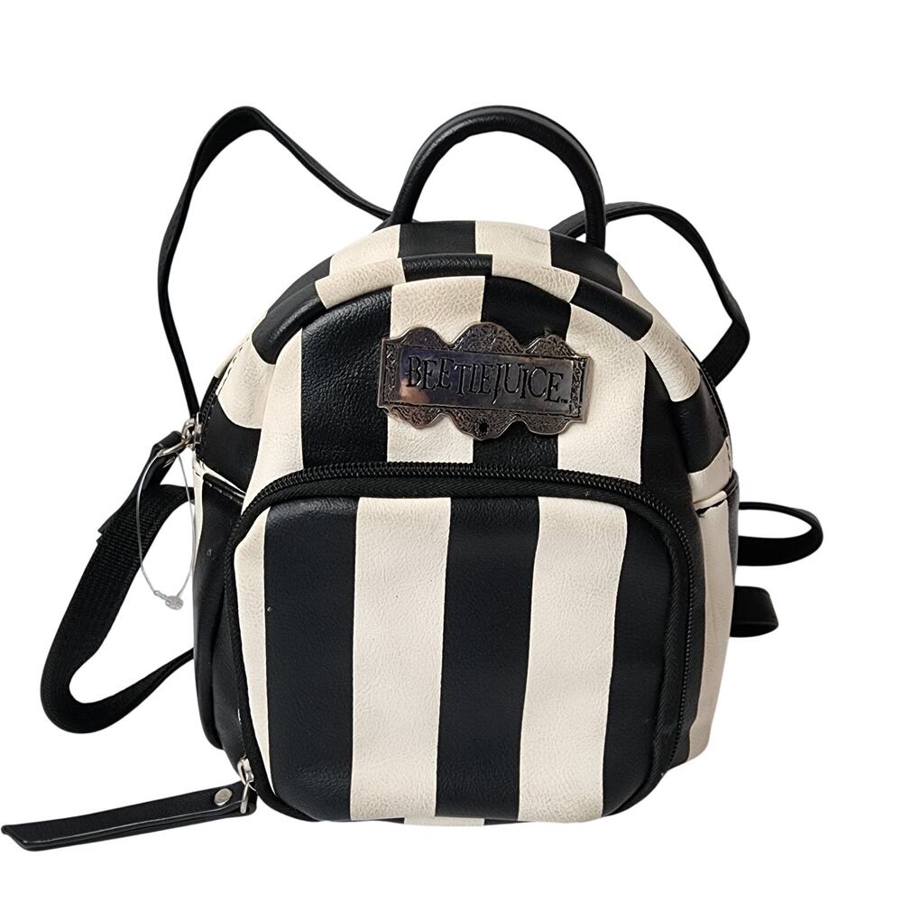 Beetlejuice Mini Backpack Black & White Striped Faux Leather Bag Small Purse